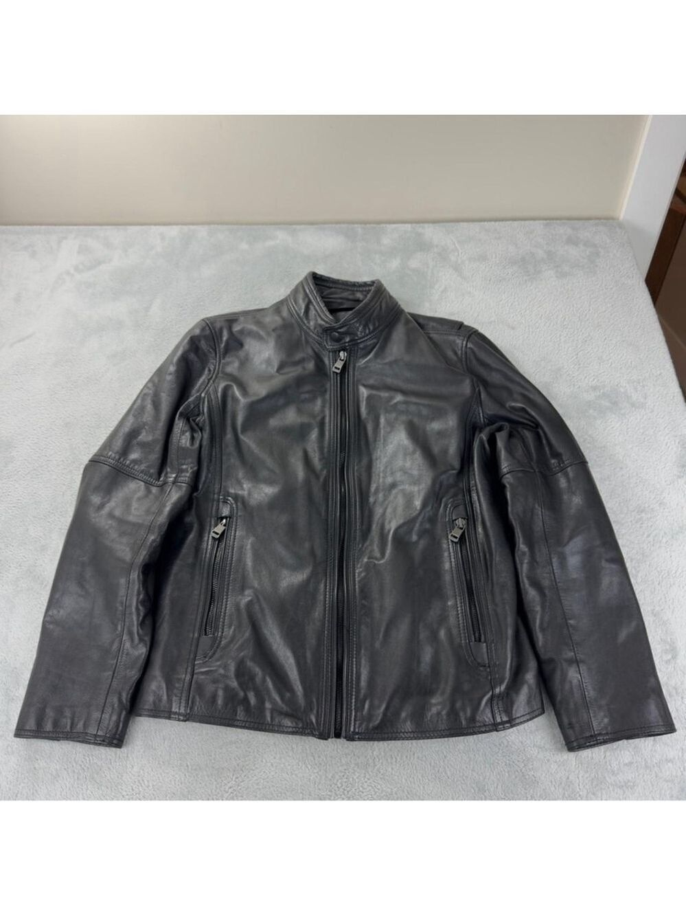 Andrew Marc Men's Size Medium 100% Black Soft Leather Jacket Full Zip AM8A1353